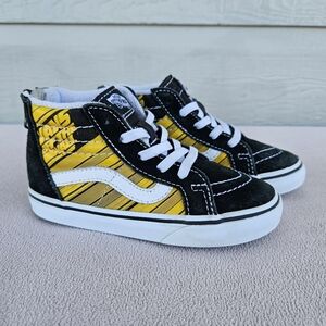Vans Sk8-Hi Suede Leather High Top Zipper Sneaker Toddler SZ 9.5 Black Yellow
